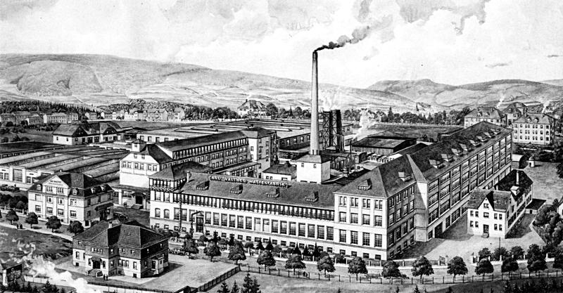 Zeitgenössische Darstellung der Carl Walther Waffenfabrik in der Goethestraße